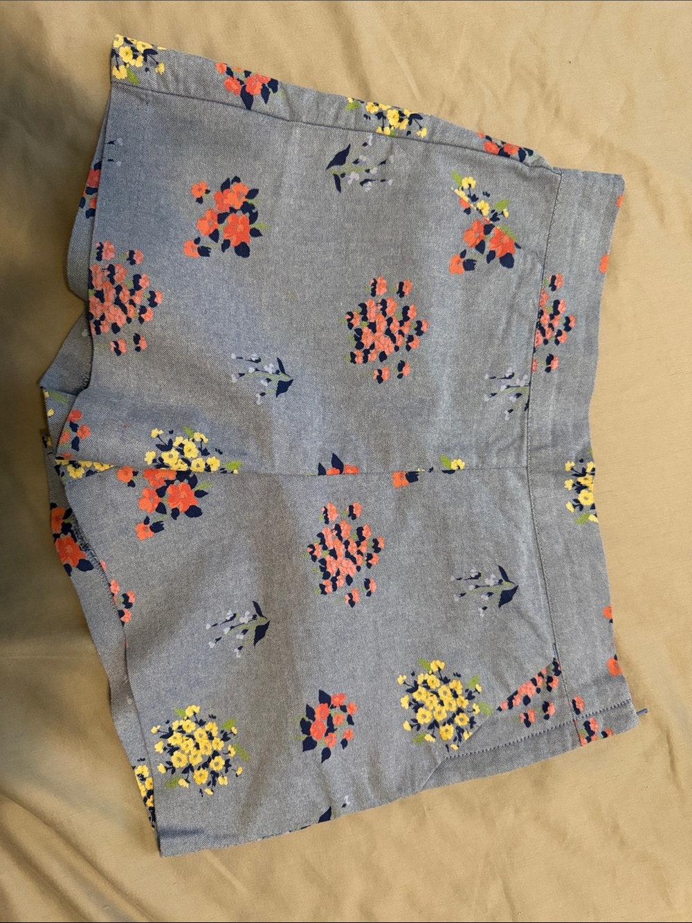 Janie and Jack Chambray Floral Shorts with Coral and Yellow Blooms